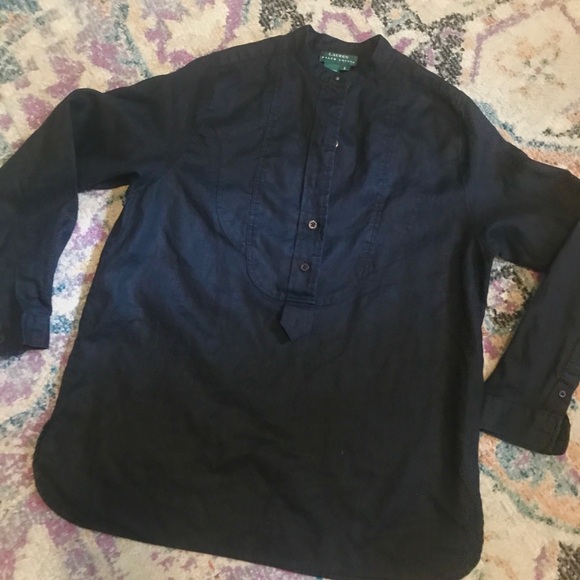 Lauren Ralph Lauren Tops - Ralph Lauren Linen Mandarin Collar Tunic Top Sz 6